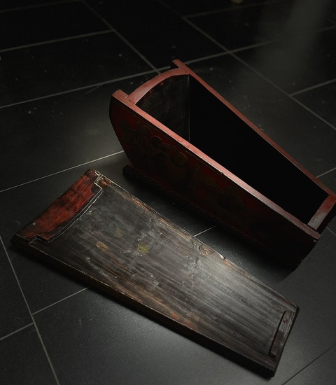 古玩雜項木雕漆器八仙八物升官發財盒子真品鑒賞圖