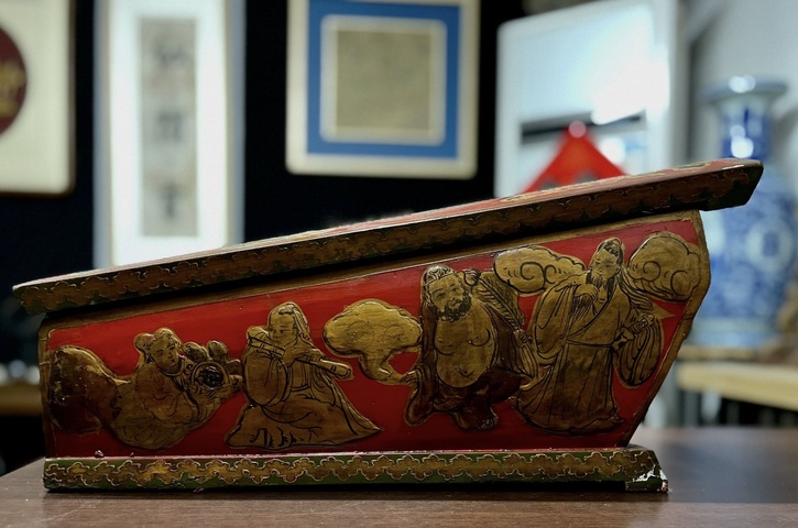 古玩雜項木雕漆器八仙八物升官發財盒子真品鑒賞圖