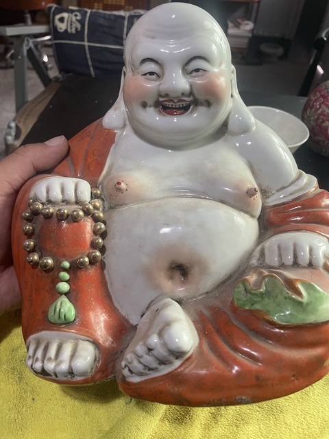 古玩陶瓷粉彩彌勒佛坐像真品鑒賞圖