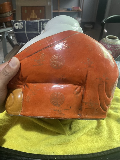 古玩陶瓷粉彩彌勒佛坐像真品鑒賞圖