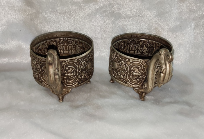 古玩字畫老銀浮雕龍耳對杯真品鑒賞圖