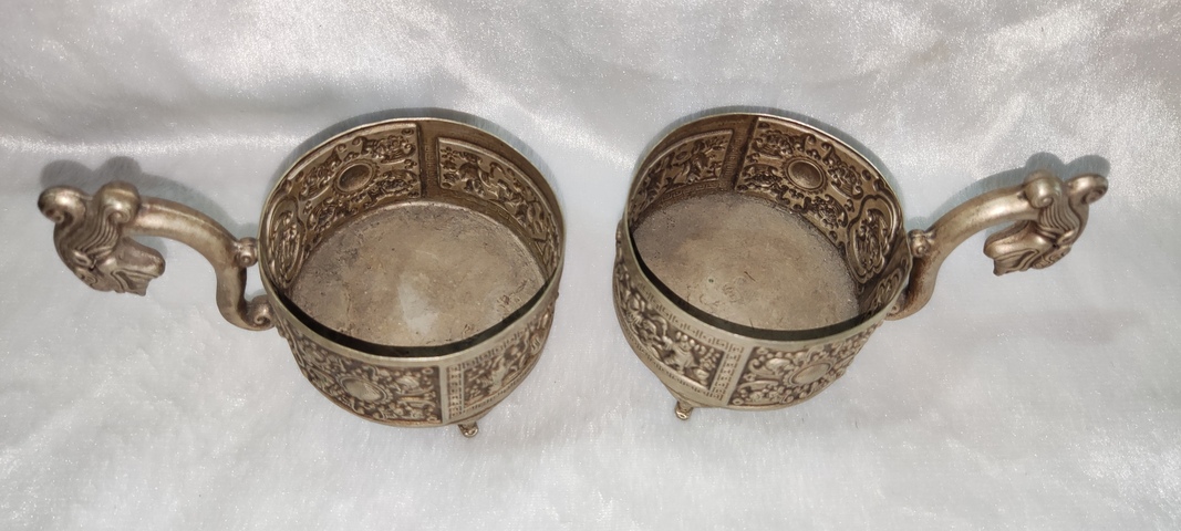 古玩字畫老銀浮雕龍耳對杯真品鑒賞圖