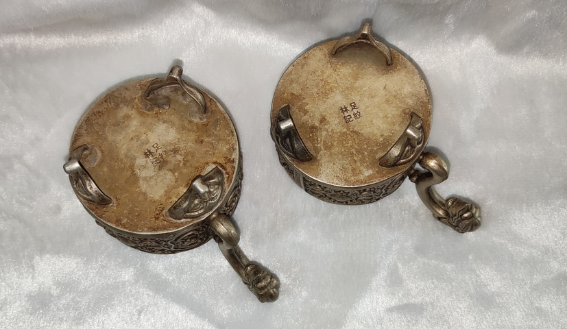 古玩字畫老銀浮雕龍耳對杯真品鑒賞圖