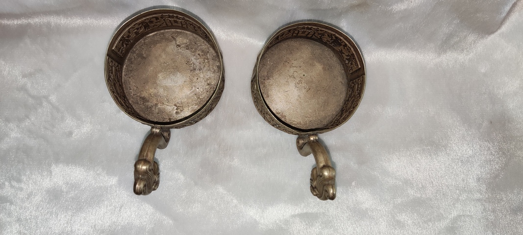 古玩字畫老銀浮雕龍耳對杯真品鑒賞圖