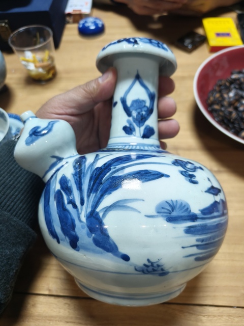 古玩陶瓷青花山水人物軍持真品鑒賞圖