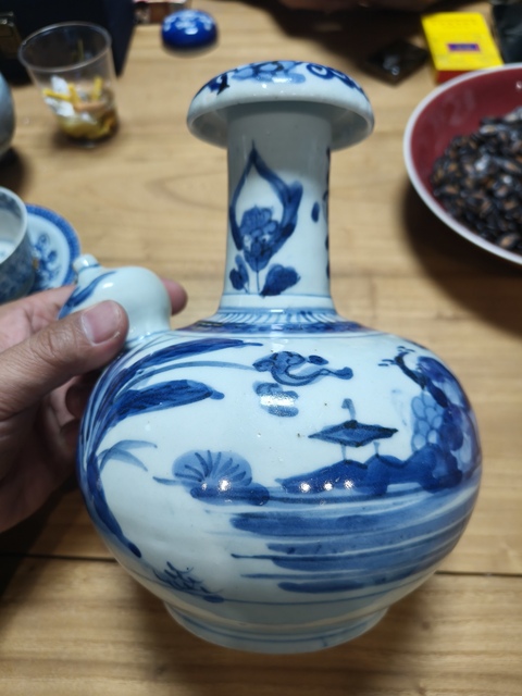 古玩陶瓷青花山水人物軍持真品鑒賞圖