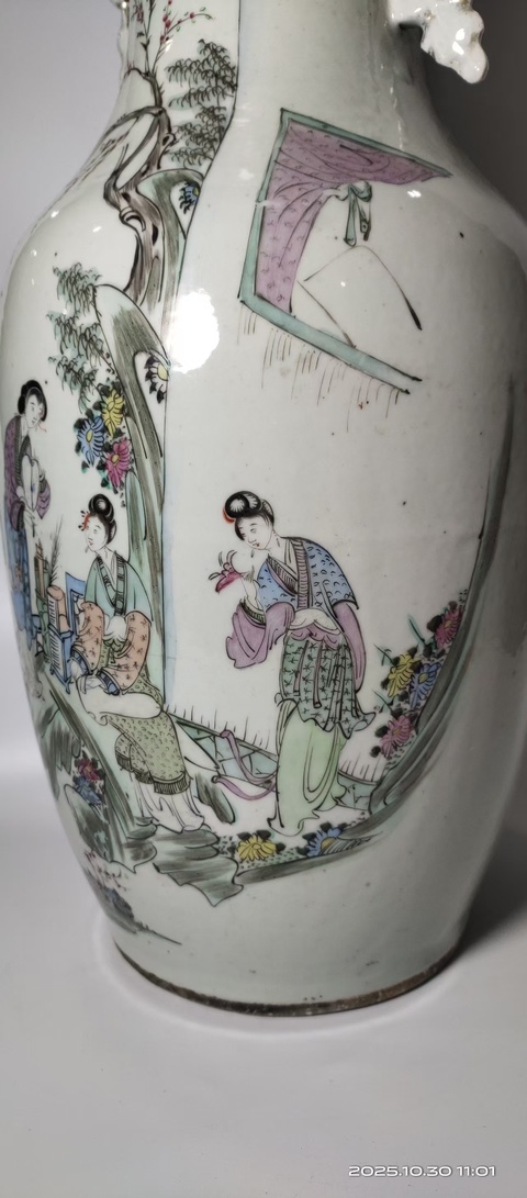 古玩陶瓷民國(guó)粉彩仕女圖瓶拍賣，當(dāng)前價(jià)格3500元