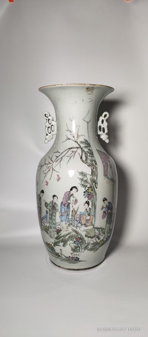 古玩陶瓷民國(guó)粉彩仕女圖瓶拍賣，當(dāng)前價(jià)格3500元