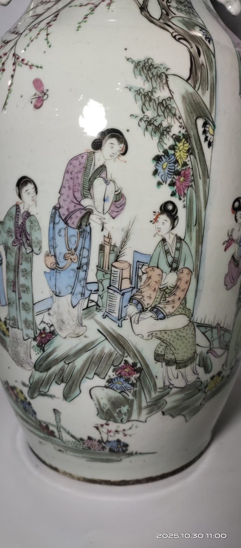 古玩陶瓷民國(guó)粉彩仕女圖瓶拍賣，當(dāng)前價(jià)格3500元