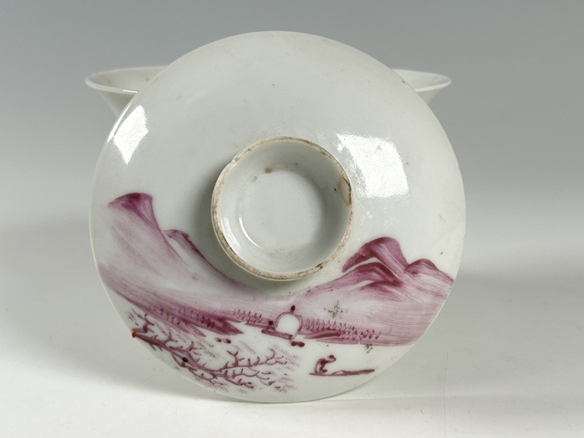 古玩陶瓷民國·胭脂紅釉山水風景紋三才蓋碗拍賣，當前價格1089元