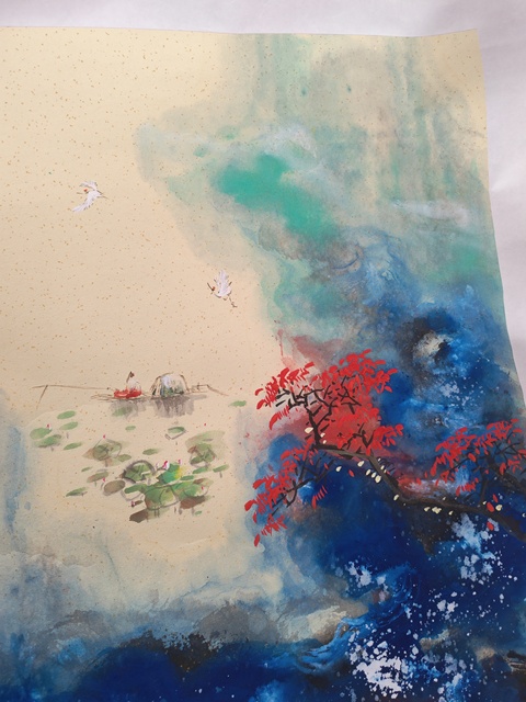 古玩字畫藍墨幻煙波真品鑒賞圖