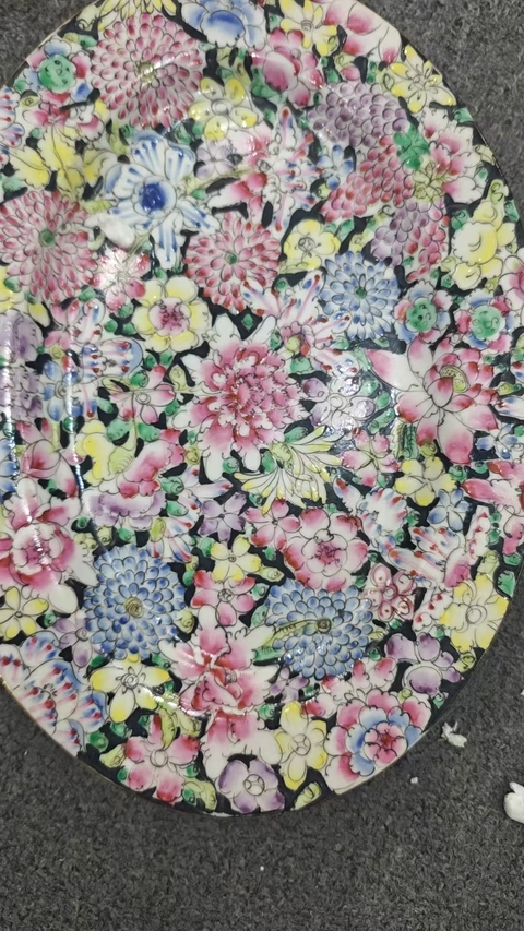 古玩陶瓷百花不落地粉彩碗盤真品鑒賞圖