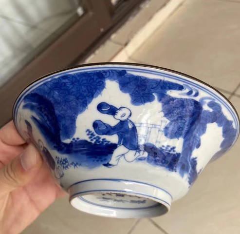 古玩陶瓷嬰戲紋青花碗真品鑒賞圖