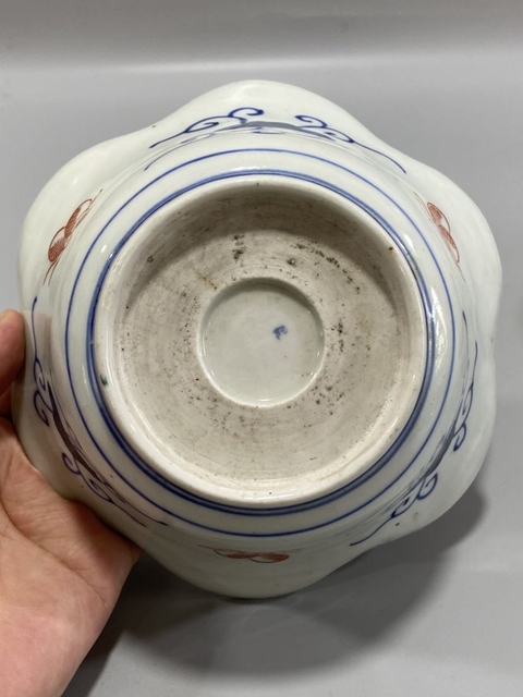 古玩陶瓷民國青花五彩花口碗真品鑒賞圖