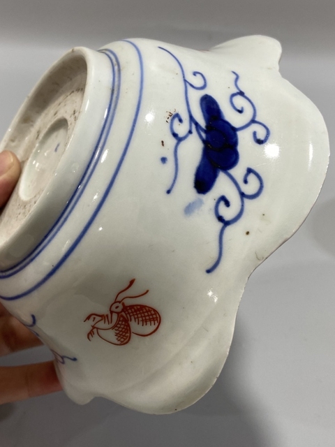 古玩陶瓷民國青花五彩花口碗真品鑒賞圖