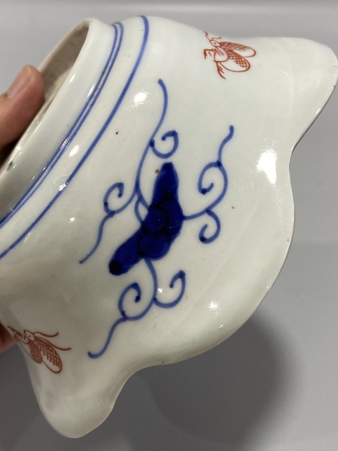 古玩陶瓷民國青花五彩花口碗真品鑒賞圖