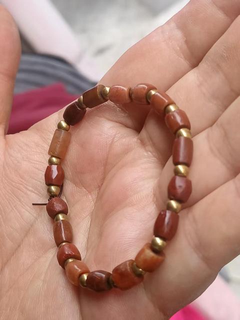 古玩玉器戰(zhàn)漢天然雞肝紅瑪瑙珠串拍賣，當(dāng)前價格580元