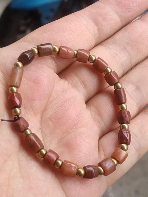 古玩玉器戰(zhàn)漢天然雞肝紅瑪瑙珠串拍賣，當(dāng)前價格580元