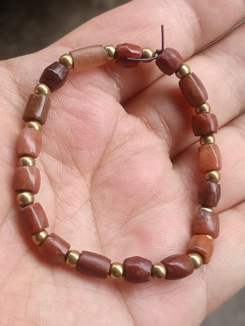 古玩玉器戰(zhàn)漢天然雞肝紅瑪瑙珠串拍賣，當(dāng)前價格580元