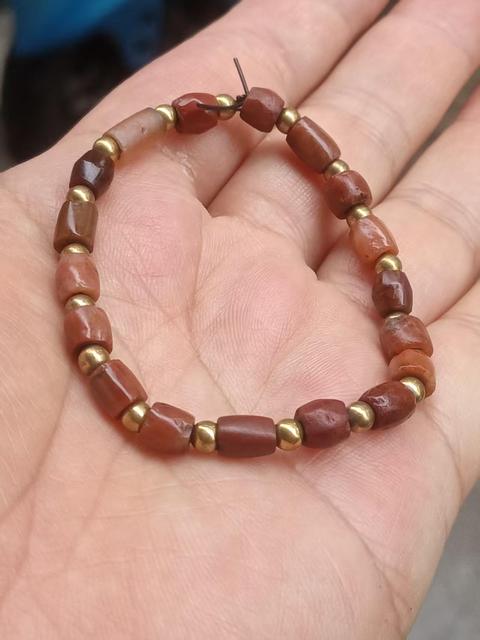 古玩玉器戰(zhàn)漢天然雞肝紅瑪瑙珠串拍賣，當(dāng)前價格580元