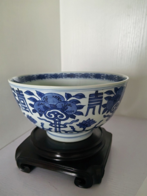 古玩陶瓷清康熙 青花三多紋碗真品鑒賞圖