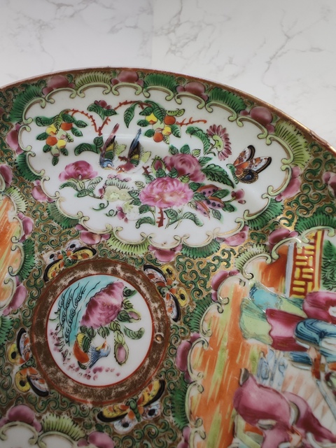 古玩陶瓷人物花鳥蝶紋廣彩盤拍賣，當前價格248元