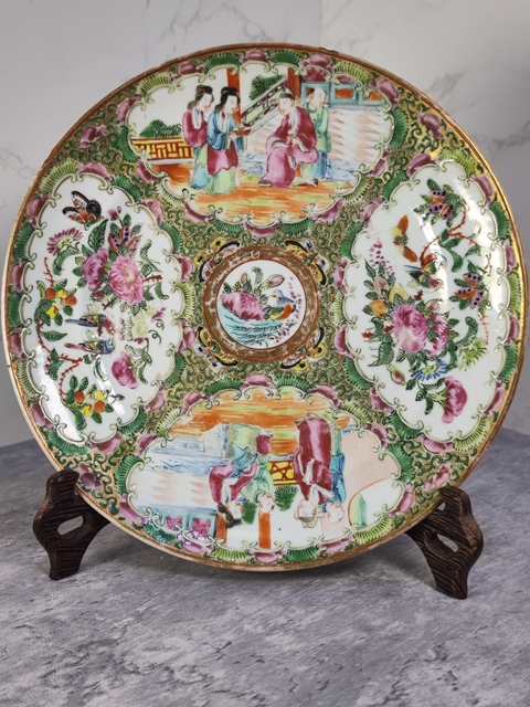 古玩陶瓷人物花鳥蝶紋廣彩盤拍賣，當前價格248元