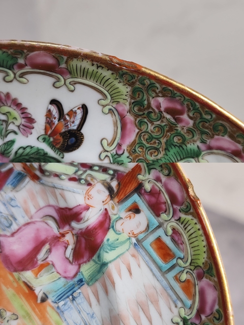 古玩陶瓷人物花鳥蝶紋廣彩盤拍賣，當前價格248元