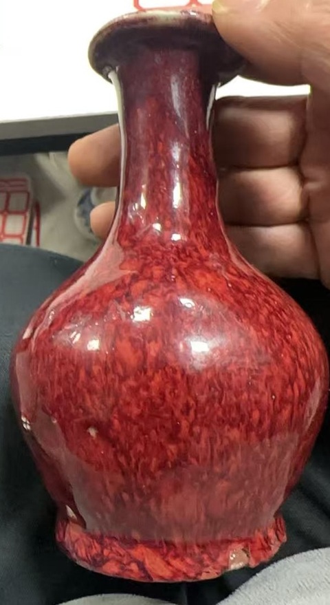 古玩陶瓷鈞紅窯變釉撇口瓶真品鑒賞圖