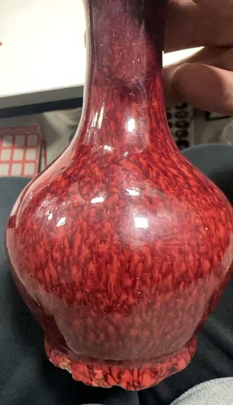 古玩陶瓷鈞紅窯變釉撇口瓶真品鑒賞圖