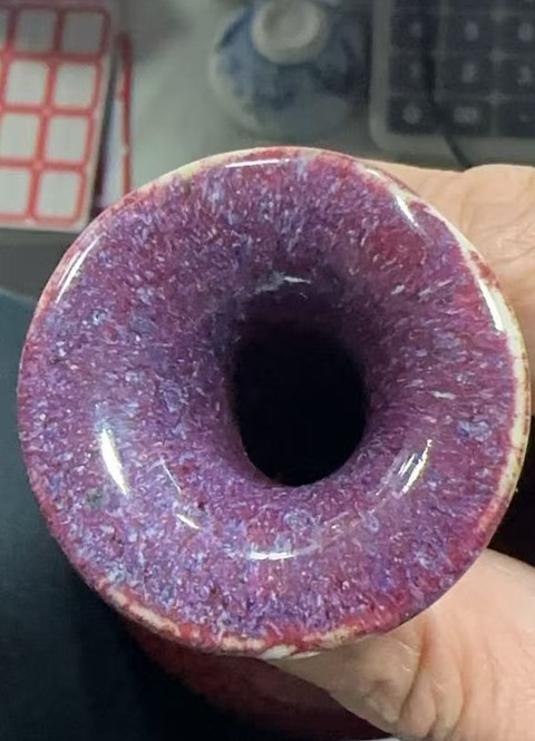 古玩陶瓷鈞紅窯變釉撇口瓶真品鑒賞圖