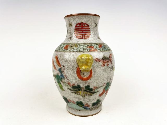 古玩陶瓷清末民初·哥釉五彩麒麟送子獸耳尊拍賣，當前價格864元