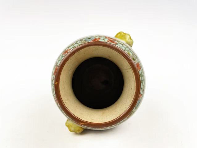 古玩陶瓷清末民初·哥釉五彩麒麟送子獸耳尊拍賣，當前價格864元