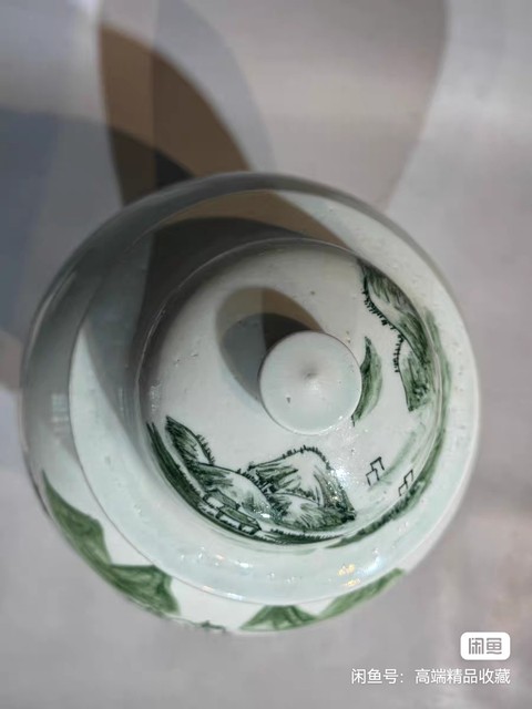 古玩陶瓷釉下山水紋將軍罐真品鑒賞圖