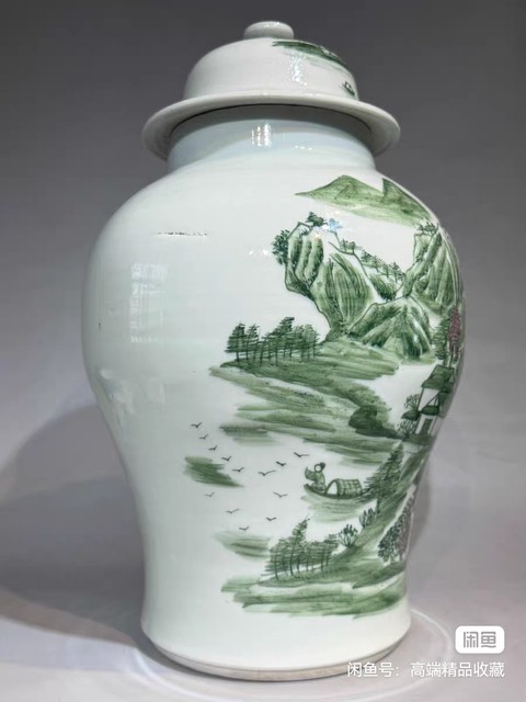 古玩陶瓷釉下山水紋將軍罐真品鑒賞圖