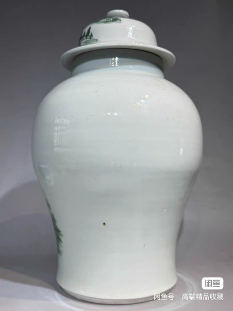 古玩陶瓷釉下山水紋將軍罐真品鑒賞圖