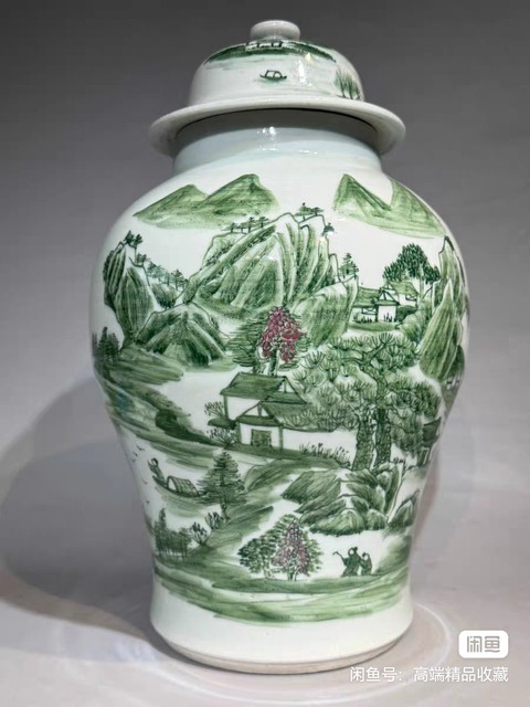 古玩陶瓷釉下山水紋將軍罐真品鑒賞圖