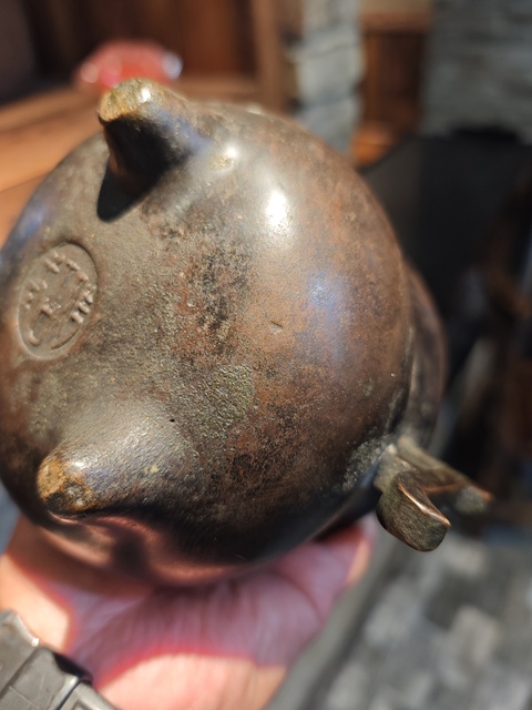 古玩銅器清早期深腹戟耳三足爐真品鑒賞圖