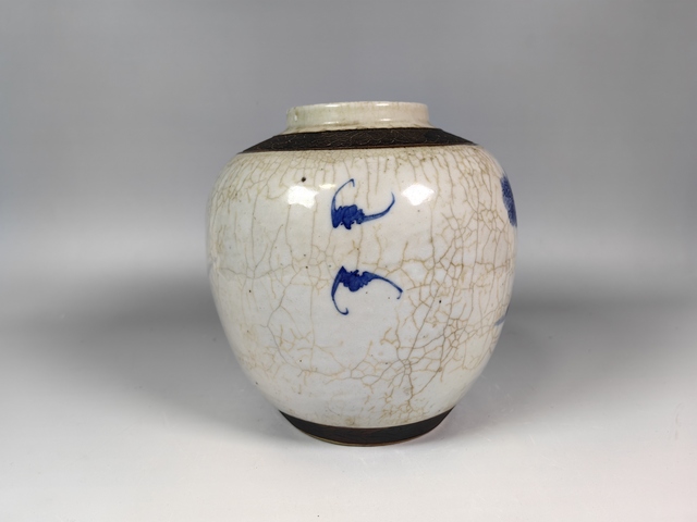 古玩陶瓷清中晚哥釉青花爛柯圖人物故事紋蓋罐真品鑒賞圖