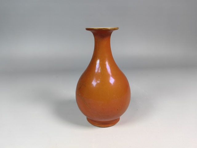 古玩陶瓷晚清民國珊瑚紅描金花卉紋玉壺春瓶真品鑒賞圖