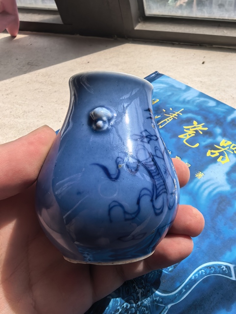 古玩陶瓷晚清藍上藍博古圖小尊拍賣，當前價格3500元