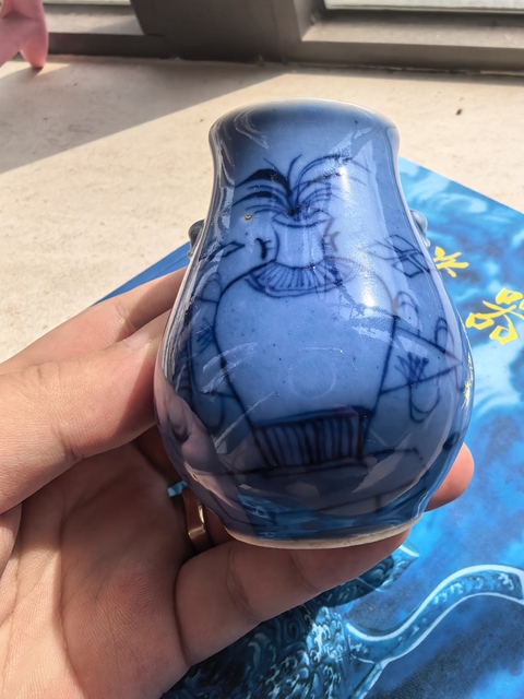 古玩陶瓷晚清藍上藍博古圖小尊拍賣，當前價格3500元