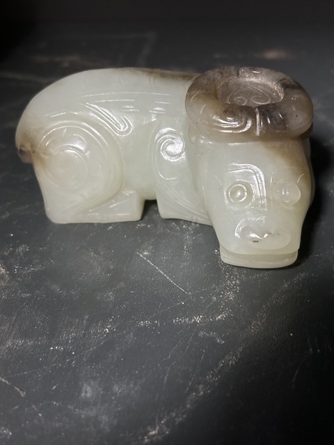 古玩玉器商代風格和田玉牛手把件拍賣，當前價格268元