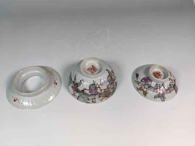 古玩陶瓷清晚刀馬旦人物故事紋瓜棱三才蓋杯真品鑒賞圖