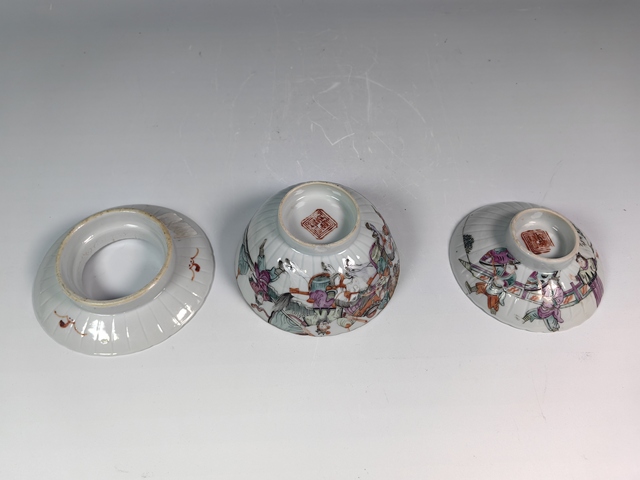 古玩陶瓷清晚刀馬旦人物故事紋瓜棱三才蓋杯真品鑒賞圖