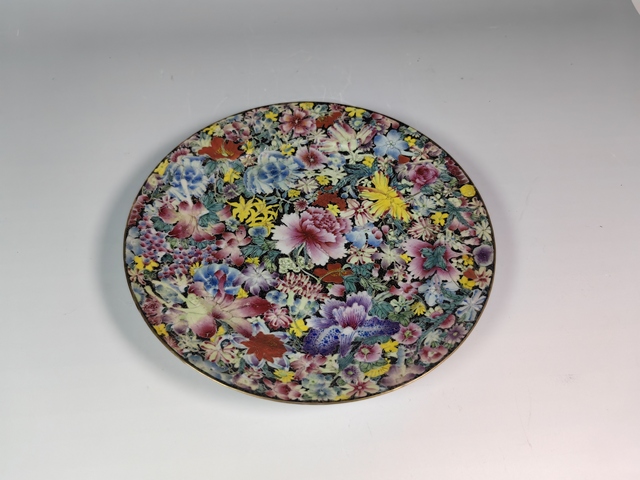 古玩陶瓷民國百花不落地粉彩賞盤真品鑒賞圖