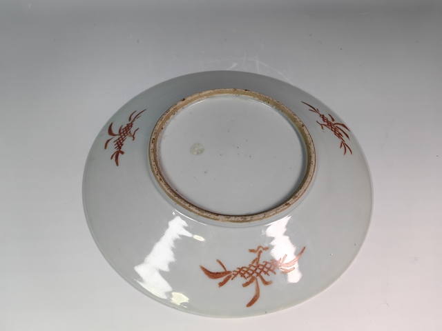 古玩陶瓷清中晚五彩刀馬旦人物紋賞盤真品鑒賞圖