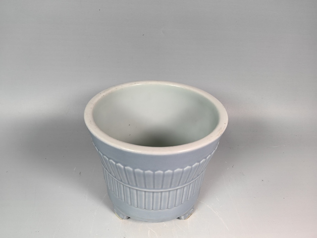 古玩陶瓷民國天藍釉竹節包袱紋花盆真品鑒賞圖