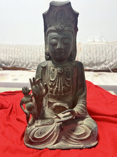 古玩銅器銅送子觀音真品鑒賞圖
