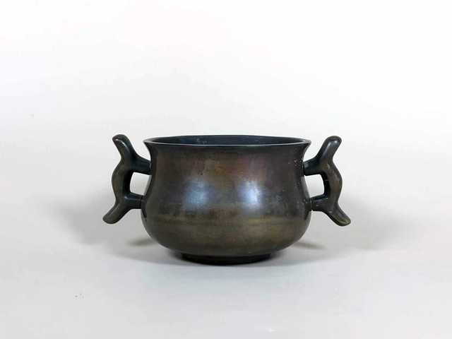 古玩銅器清代戟耳簋式爐 銅爐 宣德爐真品鑒賞圖